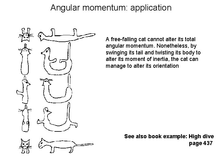 Angular momentum: application A free-falling cat cannot alter its total angular momentum. Nonetheless, by