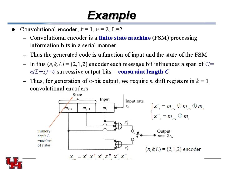 Example Convolutional encoder, k = 1, n = 2, L=2 – Convolutional encoder is