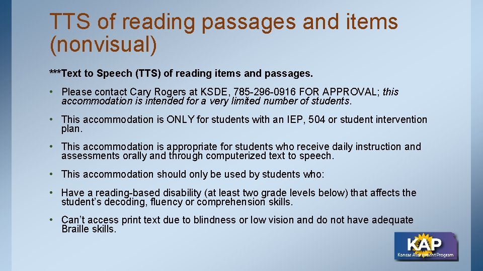 TTS of reading passages and items (nonvisual) ***Text to Speech (TTS) of reading items