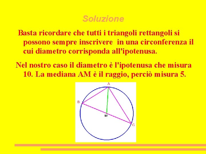 Soluzione Basta ricordare che tutti i triangoli rettangoli si possono sempre inscrivere in una