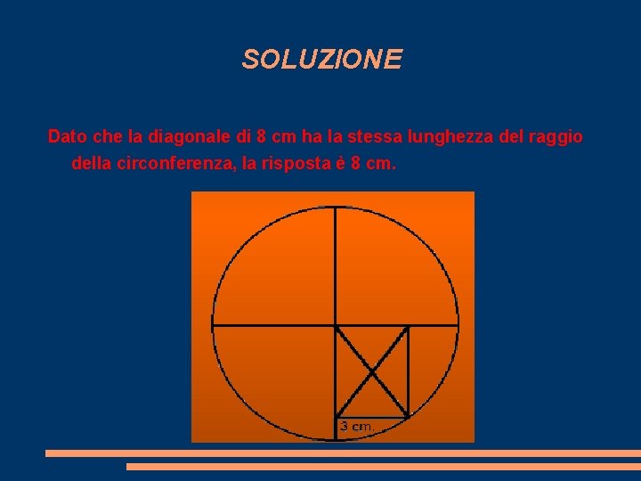 SOLUZIONE Dato che la diagonale di 8 cm ha la stessa lunghezza del raggio