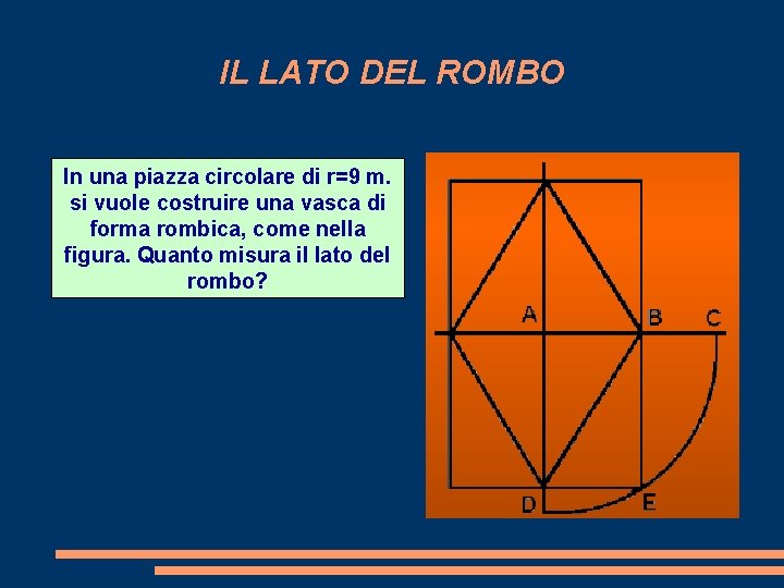 IL LATO DEL ROMBO In una piazza circolare di r=9 m. si vuole costruire