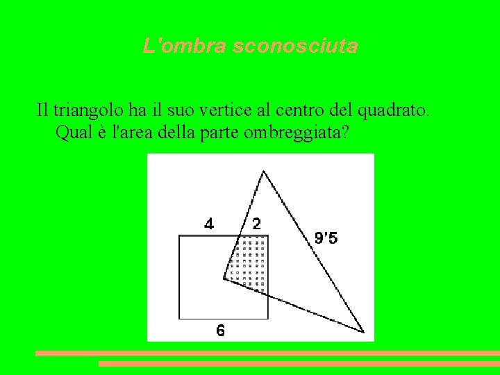 L'ombra sconosciuta Il triangolo ha il suo vertice al centro del quadrato. Qual è