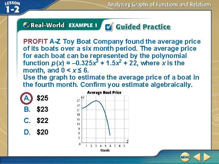 PROFIT A-Z Toy Boat Company found the average price of its boats over a