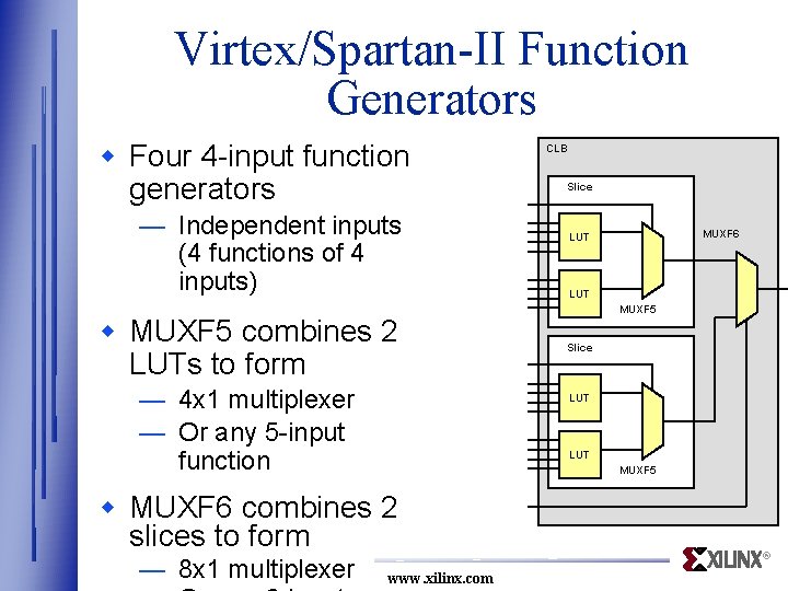 Virtex/Spartan-II Function Generators w Four 4 -input function generators — Independent inputs (4 functions