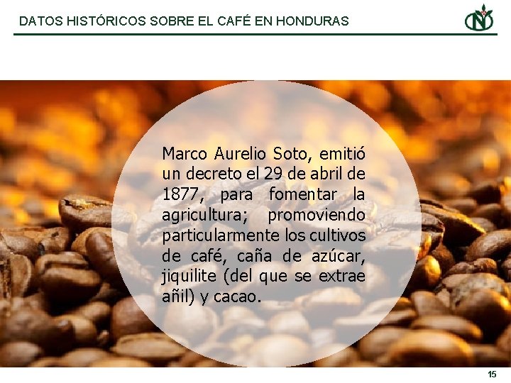 DATOS HISTÓRICOS SOBRE EL CAFÉ EN HONDURAS Marco Aurelio Soto, emitió un decreto el