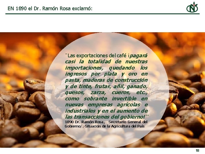 EN 1890 el Dr. Ramón Rosa exclamó: ¨Las exportaciones del café ¡pagará casi la