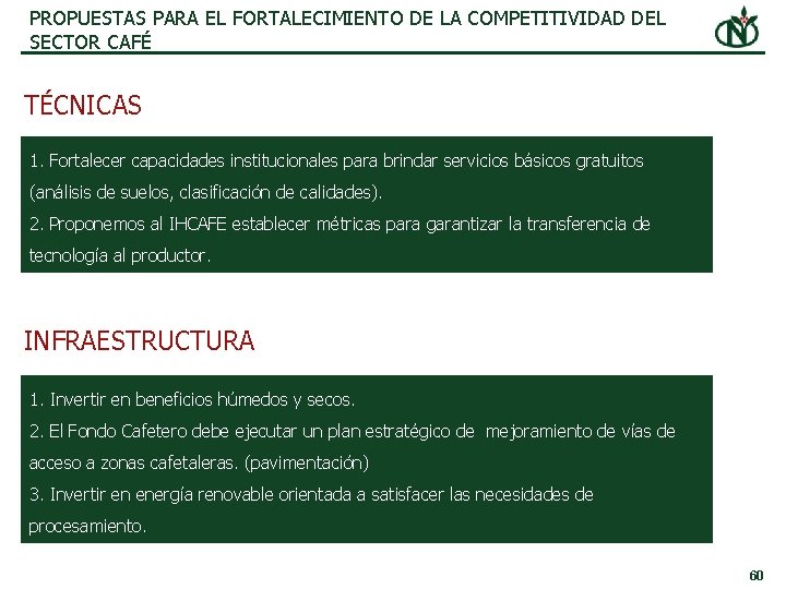 PROPUESTAS PARA EL FORTALECIMIENTO DE LA COMPETITIVIDAD DEL SECTOR CAFÉ TÉCNICAS 1. Fortalecer capacidades