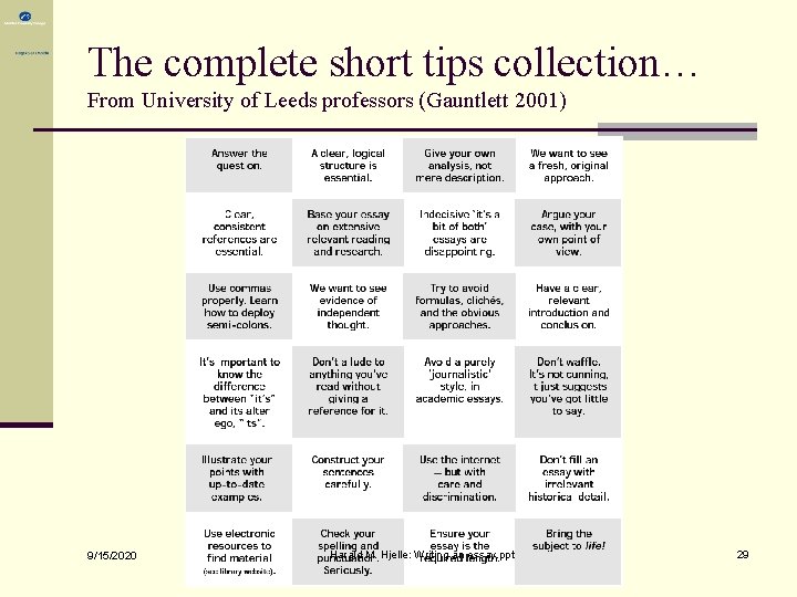 The complete short tips collection… From University of Leeds professors (Gauntlett 2001) 9/15/2020 Harald The complete short tips collection… From University of Leeds professors (Gauntlett 2001) 9/15/2020 Harald