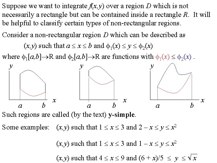 Suppose we want to integrate f(x, y) over a region D which is not Suppose we want to integrate f(x, y) over a region D which is not