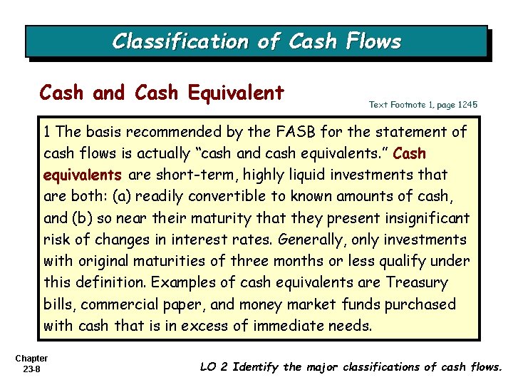 Classification of Cash Flows Cash and Cash Equivalent Text Footnote 1, page 1245 1