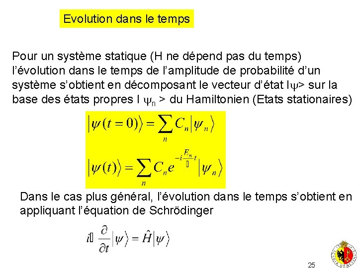 Evolution dans le temps Pour un système statique (H ne dépend pas du temps)