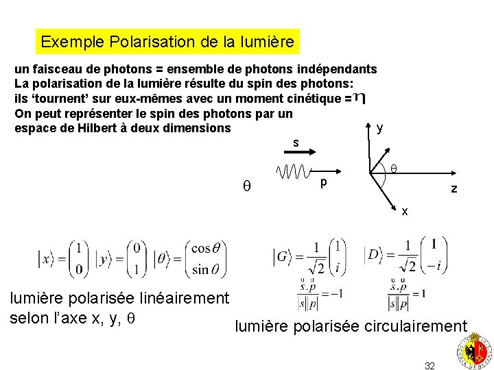 Exemple Polarisation de la lumière un faisceau de photons = ensemble de photons indépendants