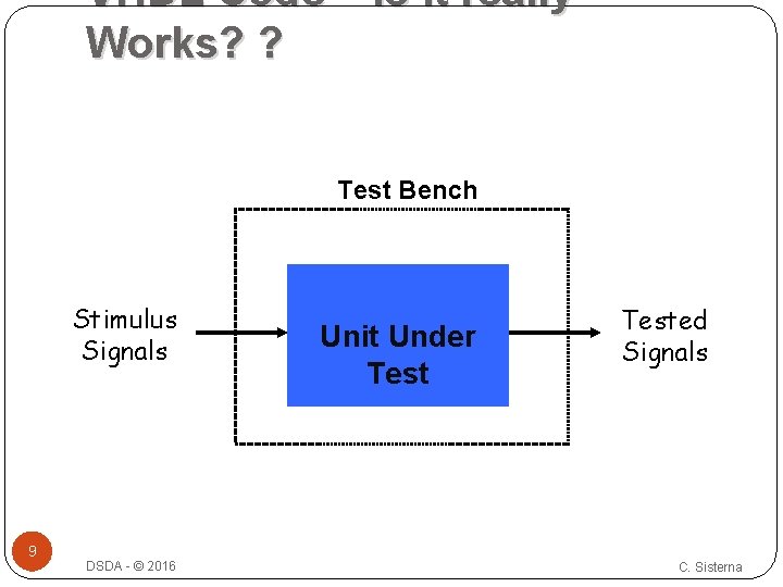 VHDL Code – Is it really Works? ? Test Bench Stimulus Signals 9 DSDA