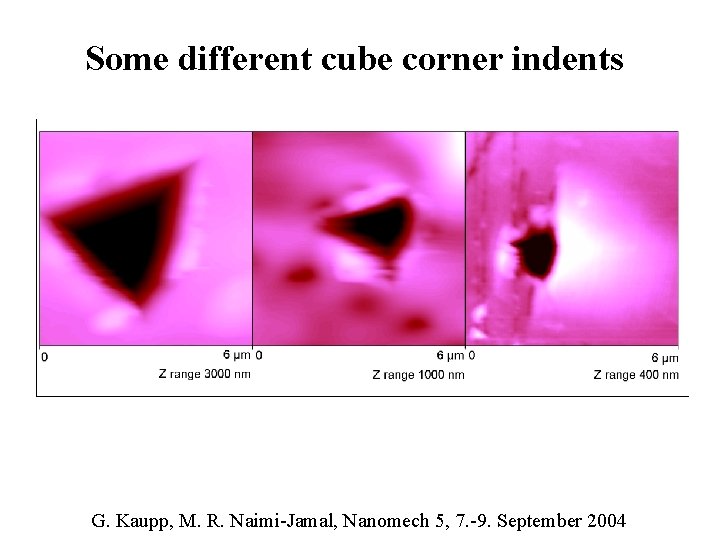 Some different cube corner indents G. Kaupp, M. R. Naimi-Jamal, Nanomech 5, 7. -9.