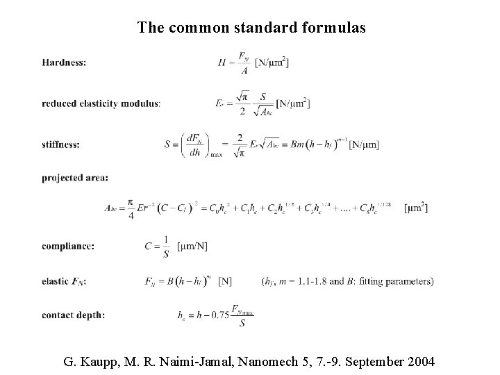 The common standard formulas G. Kaupp, M. R. Naimi-Jamal, Nanomech 5, 7. -9. September