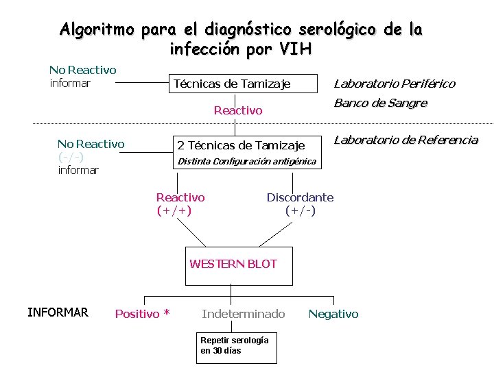 Algoritmo para el diagnóstico serológico de la infección por VIH No Reactivo informar Laboratorio