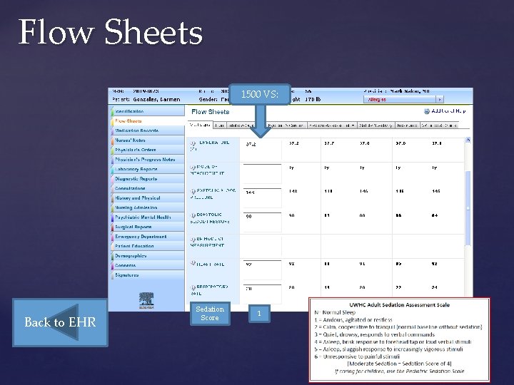 Flow Sheets 1500 VS: Back to EHR Sedation Score 1 