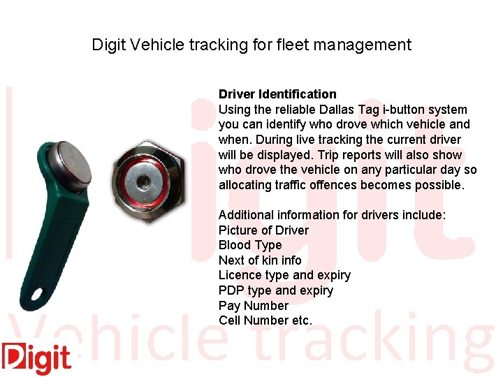 Digit Vehicle tracking for fleet management Driver Identification Using the reliable Dallas Tag i-button