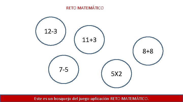 RETO MATEMÁTICO 12 -3 11+3 8+8 7 -5 5 X 2 Este es un