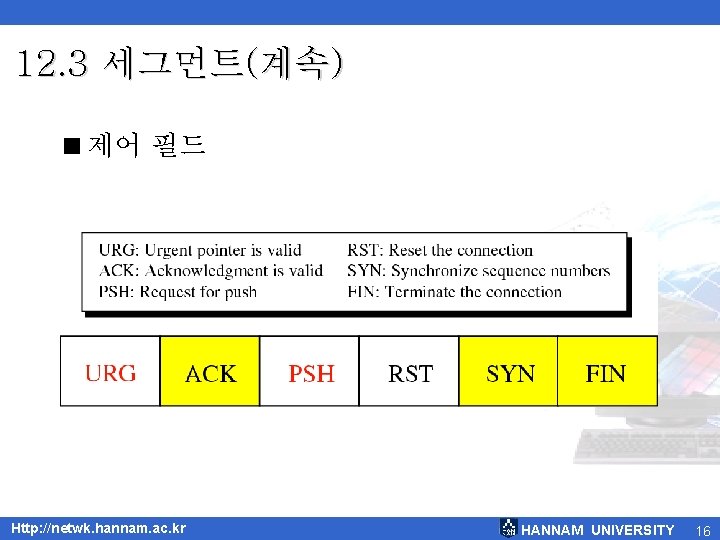 12. 3 세그먼트(계속) <제어 필드 Http: //netwk. hannam. ac. kr HANNAM UNIVERSITY 16 