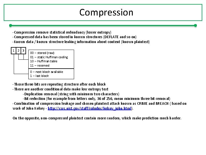 Compression -Compression remove statistical redundancy (lower entropy) -Compressed data has been stored in known