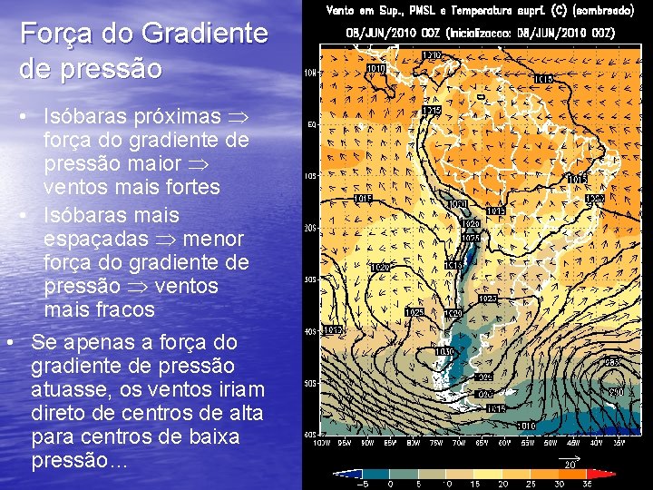 Força do Gradiente de pressão • Isóbaras próximas força do gradiente de pressão maior