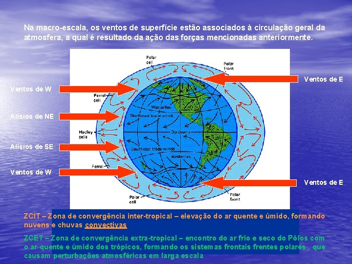 Na macro-escala, os ventos de superfície estão associados à circulação geral da atmosfera, a