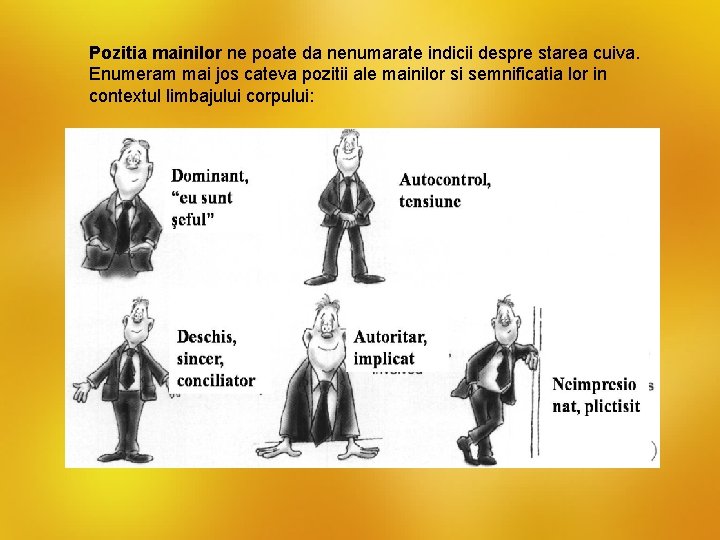 Pozitia mainilor ne poate da nenumarate indicii despre starea cuiva. Enumeram mai jos cateva