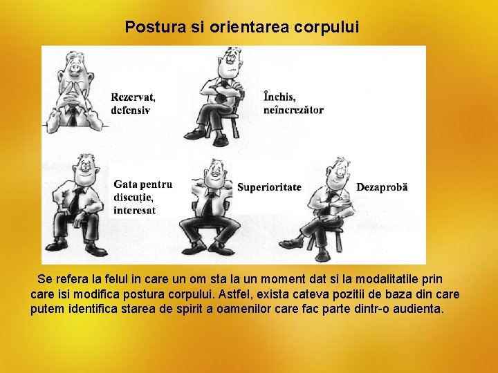 Postura si orientarea corpului Se refera la felul in care un om sta la