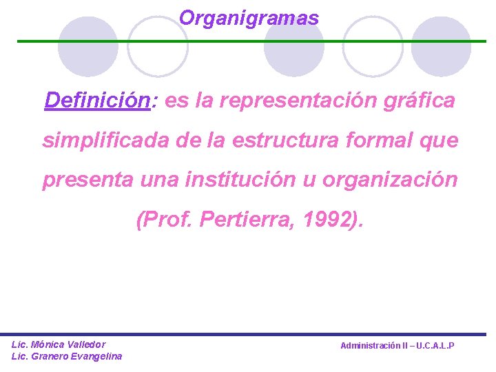 Organigramas Definición: es la representación gráfica simplificada de la estructura formal que presenta una