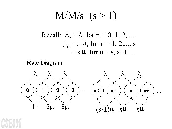 M/M/s (s > 1) Recall: n = , for n = 0, 1, 2,