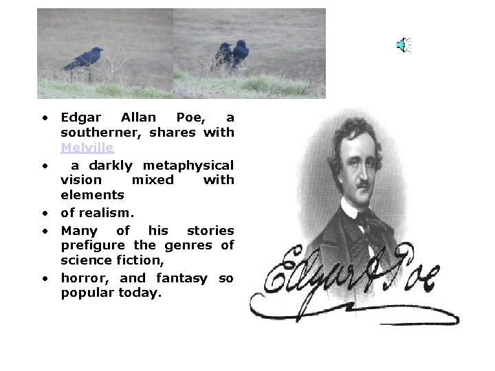  • Edgar Allan Poe, a southerner, shares with Melville • a darkly metaphysical