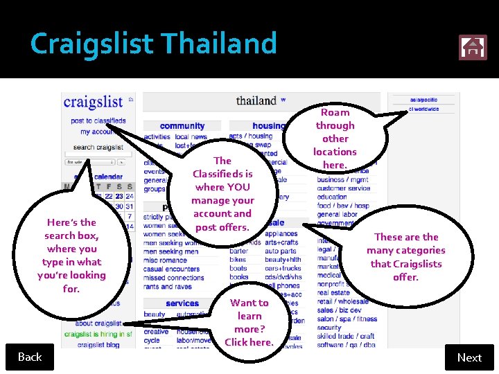 Craigslist Thailand Here’s the search box, where you type in what you’re looking for.