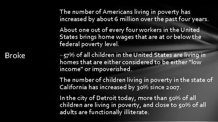 The number of Americans living in poverty has increased by about 6 million over
