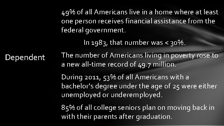 49% of all Americans live in a home where at least one person receives