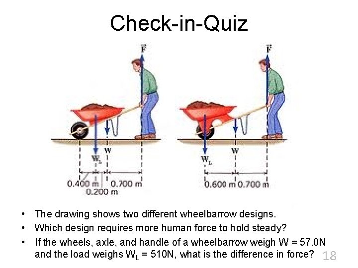 Check-in-Quiz • The drawing shows two different wheelbarrow designs. • Which design requires more