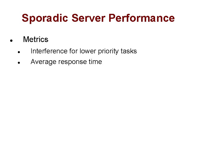 Sporadic Server Performance Metrics Interference for lower priority tasks Average response time 
