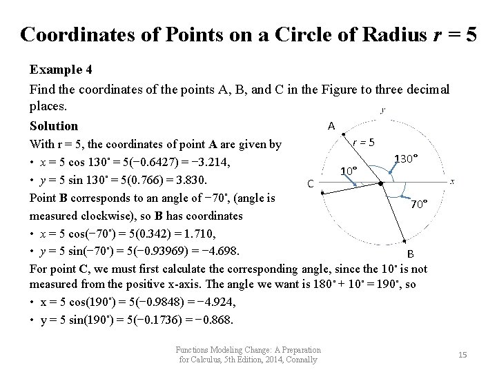 Coordinates of Points on a Circle of Radius r = 5 Example 4 Find