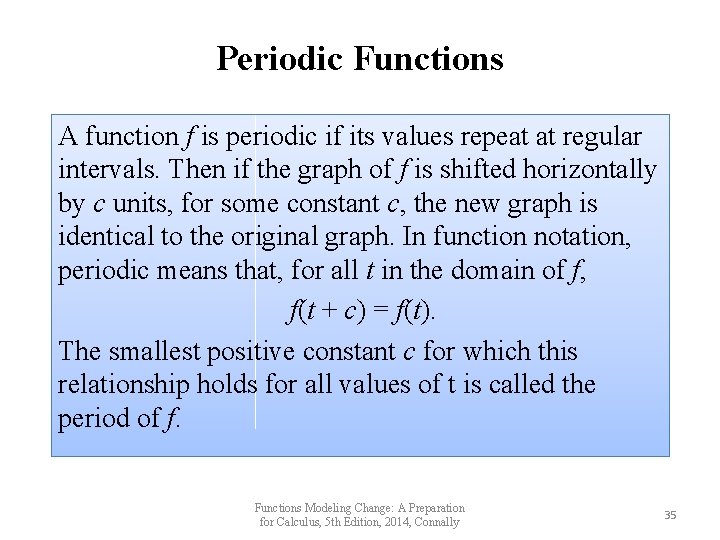 Periodic Functions A function f is periodic if its values repeat at regular intervals.