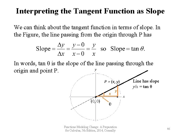 Interpreting the Tangent Function as Slope We can think about the tangent function in