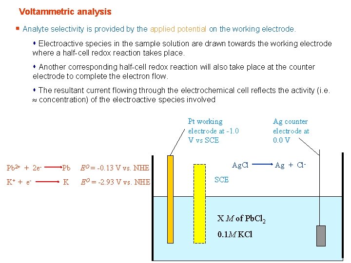 Voltammetric analysis § Analyte selectivity is provided by the applied potential on the working