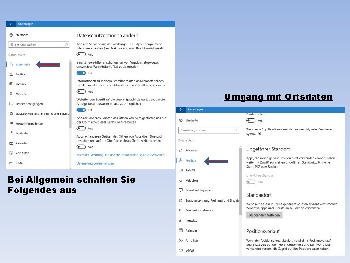 Umgang mit Ortsdaten Bei Allgemein schalten Sie Folgendes aus 