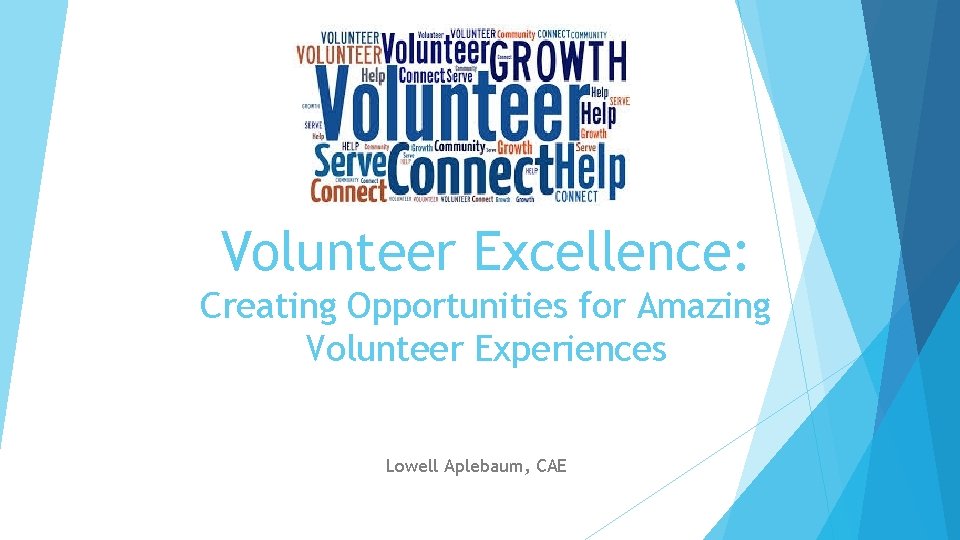 Volunteer Excellence: Creating Opportunities for Amazing Volunteer Experiences Lowell Aplebaum, CAE 