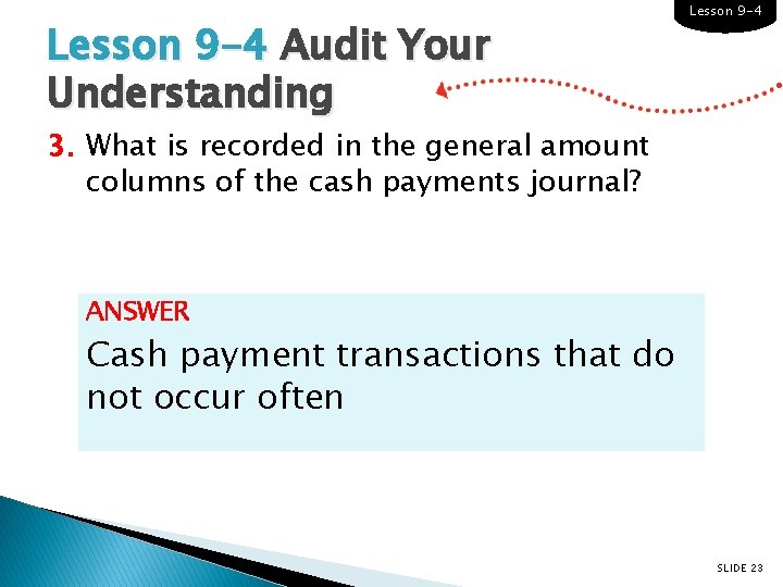 Lesson 9 -4 Audit Your Understanding Lesson 9 -4 3. What is recorded in