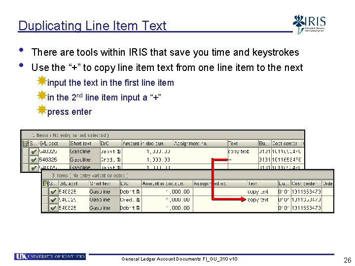 Duplicating Line Item Text • • There are tools within IRIS that save you