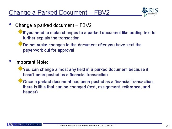 Change a Parked Document – FBV 2 • Change a parked document – FBV