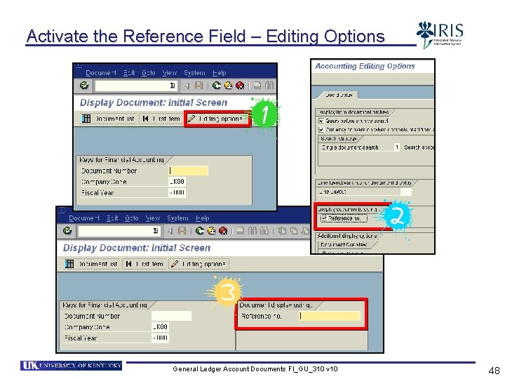 Activate the Reference Field – Editing Options General Ledger Account Documents FI_GU_310 v 10