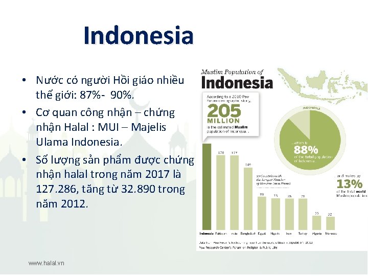 Indonesia • Nước có người Hồi giáo nhiều thế giới: 87%- 90%. • Cơ