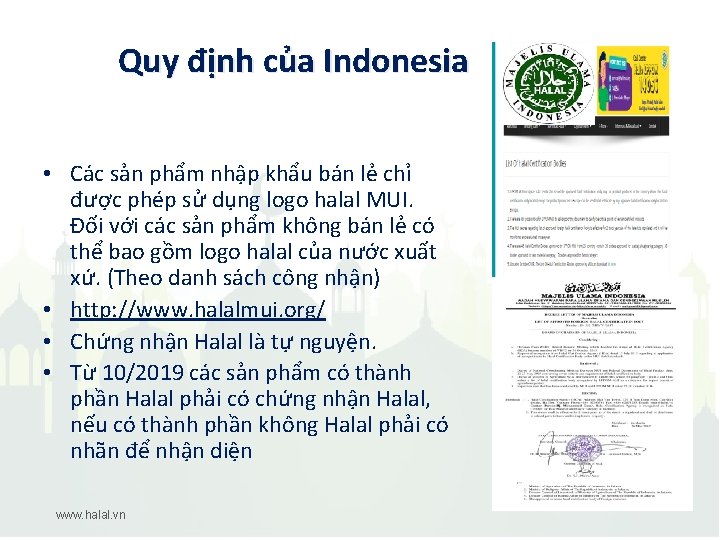 Quy định của Indonesia • Các sản phẩm nhập khẩu bán lẻ chỉ được
